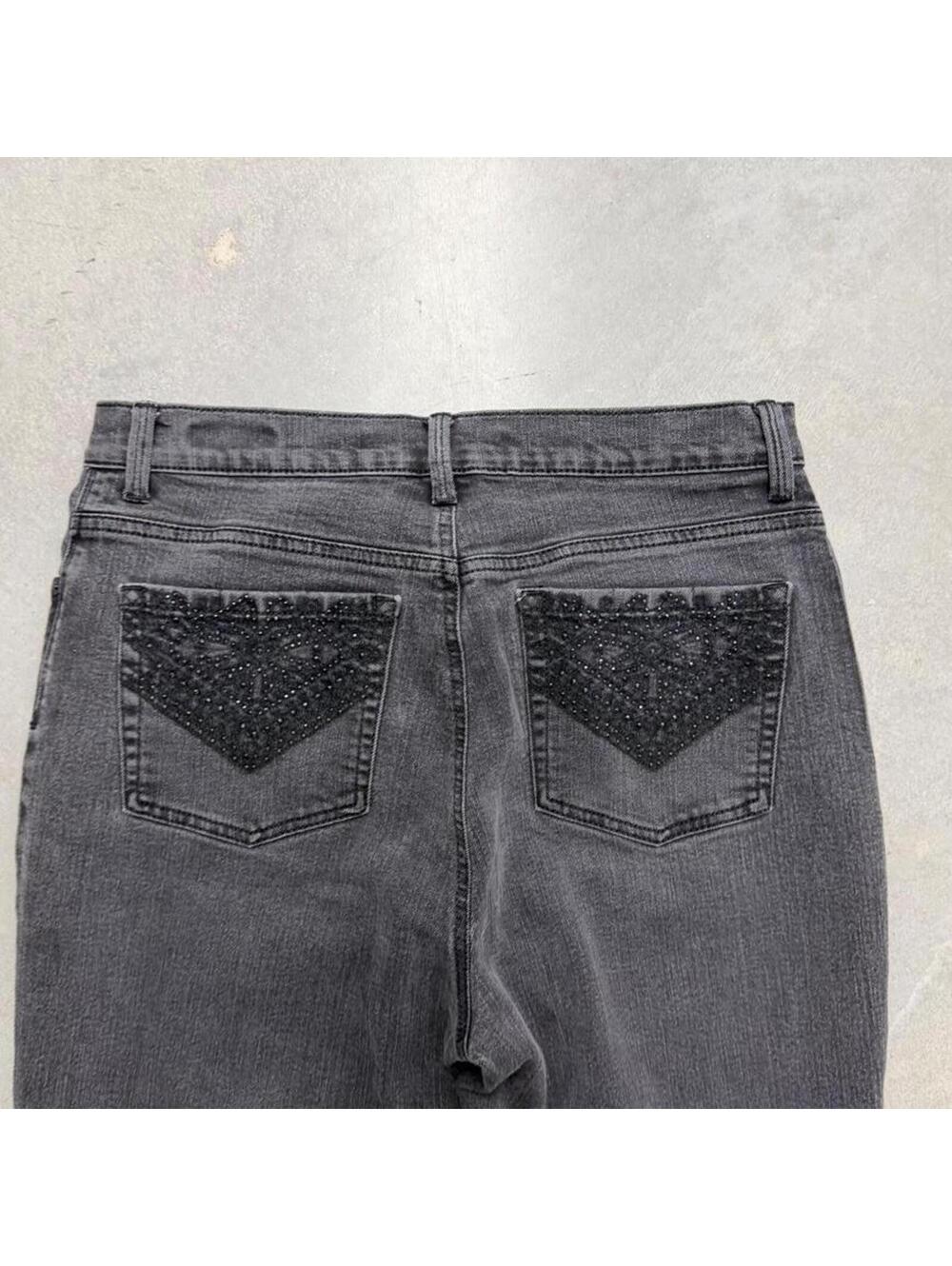 Gloria Vanderbilt Women’s Size 8 Dark Gray Embellished Pocket Straight Leg Jeans